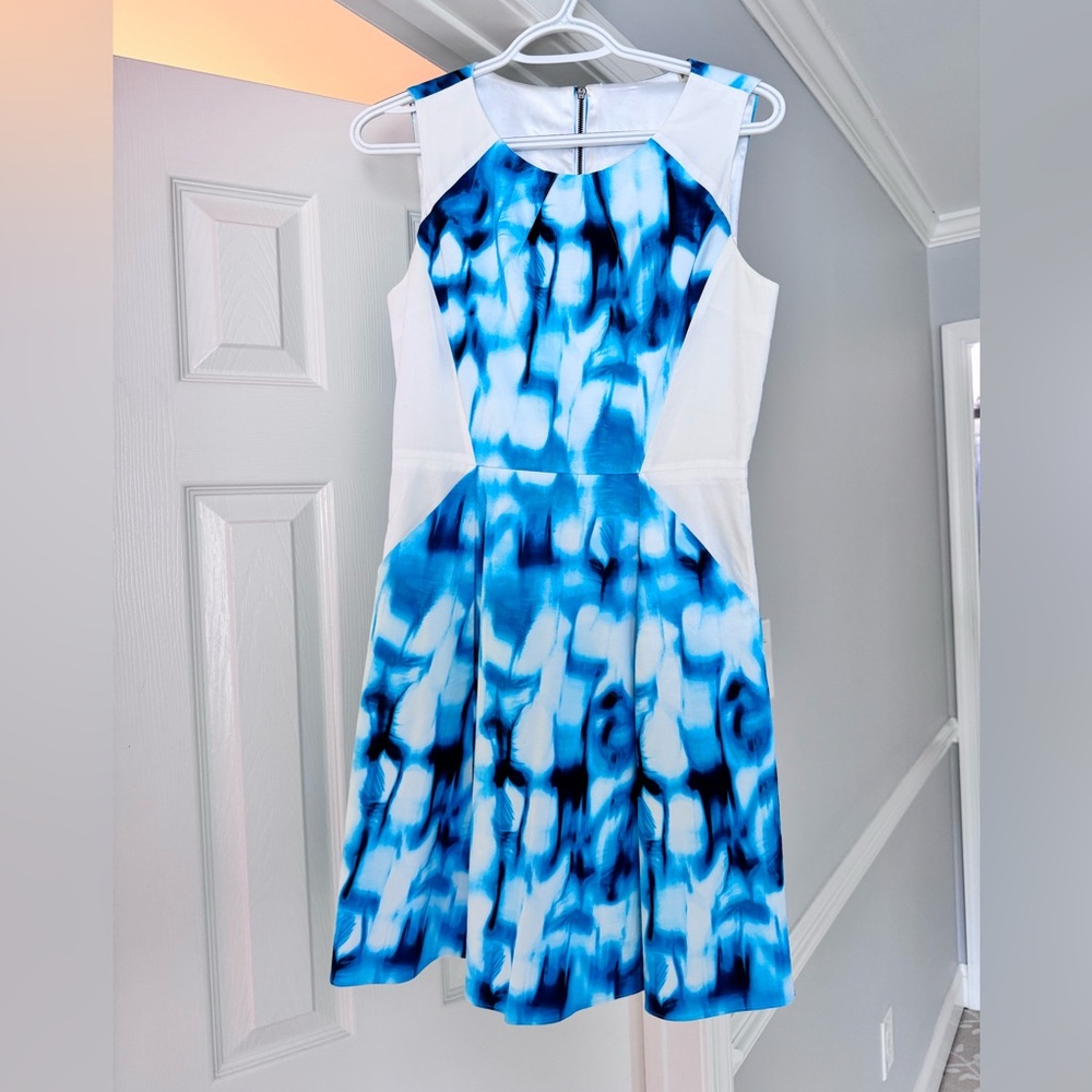Blue and White Sleeveless Dress